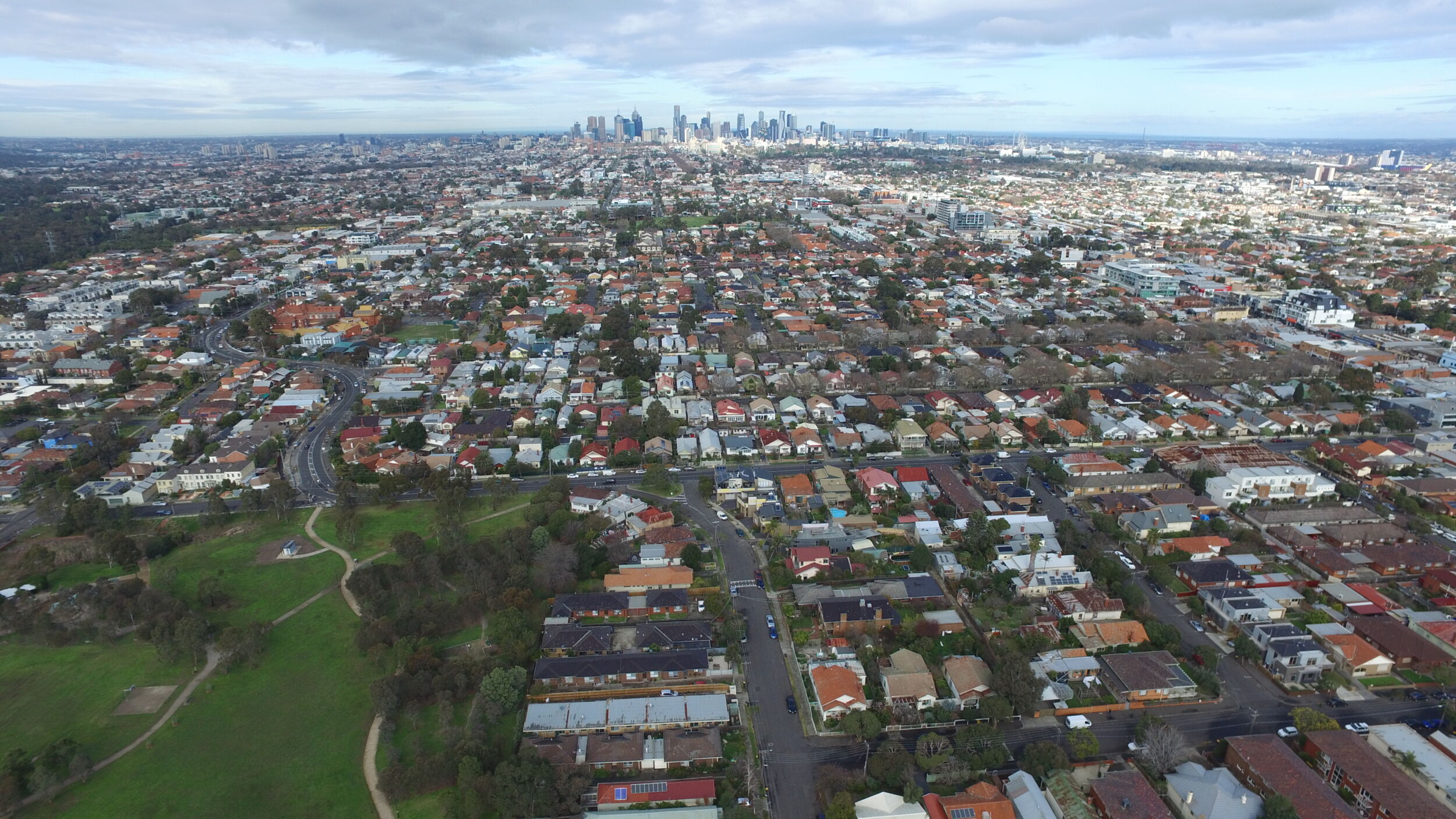 Aerial view of Moreland looking south towards CBD