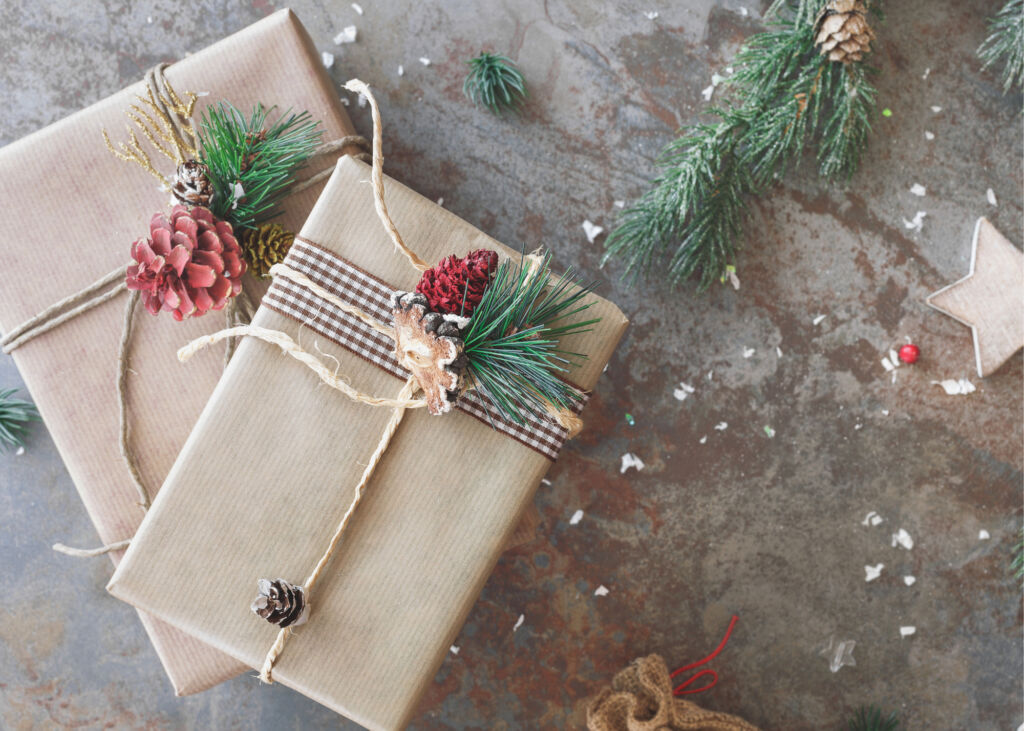 Brown paper presents tied up with string