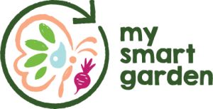 Diagram of butterfly, beetroot and leaves and words "My Smart Garden."