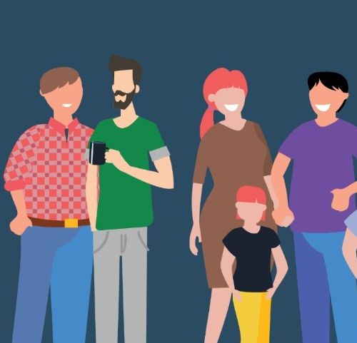 Diagram of people of different shapes, sizes and colours with rubbish bins and a rubbish truck